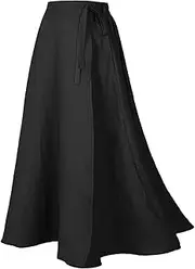 [Rainday] Plus Size Linen Wrap Skirt with Maxi Skirt Casual Vintage A line Linen Skirt for Women S-4XL