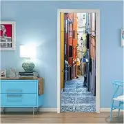 Door Stickers Street Scenery 3D Wall Door Sticker Self-Adhesive Waterproof Wallpaper Decals Home Decor Door Wall Sticker