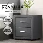 Artiss Bedside Table Drawers Side Table Storage Nightstand Fabric Grey CADEN