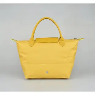 【LONGCHAMP】LONGCHAMP Le Pliage Green系列刺繡LOGO再生尼龍拉鍊迷你手提包(小/黃)