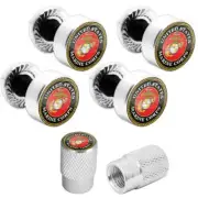 Motorcycle Polished Aluminum License Frame Tag Bolts + Valve Caps - USMC MARINES