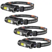 4Pcs Head Torch LED Headlight COB Camping Headlamp USB Rechargeable Flashlight