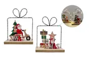 bulk 12 Xmas Santa W Gift Shape Led Lights 2 Assort Decoration 15x18cm