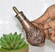 Brass Gun Powder Bottle/ Flask Miniature Hand Carved Small Fine Collectible Item