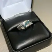 Unique 0.12 Carat Blue Diamond Womens Ring 925 Silver