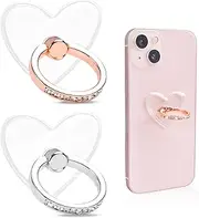 DUMING-IN 2 Pcs Phone Ring Holder, Transparent Phone Grip, 360 Degree Rotation Phone Finger Holder with Diamond, Ring Holder for Phone Case, for All Smart Phones and Phone Cases
