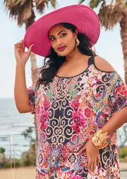 [TS] Taking Shape Swirl Cold Shoulder Tunic Size 18 in Print, Viscose - Plus Size Women's Clothing Print