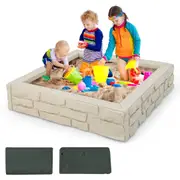 Babyjoy 120cm Kids Sandbox Outdoor Play station w/Waterproof Oxford Cover HDPE Square Sandpit Toy White