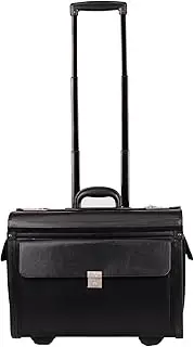 Large Wheeled Laptop Pilot Case in Grained Faux Leather Rolling Briefcase Business Bag on Wheels, Black, L, Large wheeled pilot case