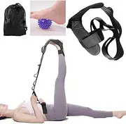 Foot and Calf Stretcher, Leg Stretcher, Hamstring Stretcher, Stretching Strap For Plantar Fasciitis, Heel Spurs, Foot Drop, Achilles Tendonitis, Included Bag and Massage Ball (Black)