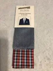 Bill Blass Set Of 2 Pocket Squares & Tie Bar New