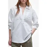 Barbour Cecile Cotton & Linen Shirt in White at Nordstrom, Size 14 Us