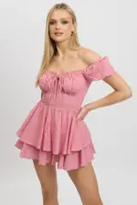Red Check Ruffle Playsuit Short Sleeve - Size 16XL, Women's Playsuit