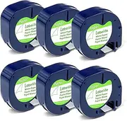 Labelife 6-Pack Label Tape Replacement for DYMO LetraTag Refills 91330 10697 Black on White Paper Label Refill for DYMO LetraTag Label Maker LT-100H LT-100T 200B QX50, 12mm x 4m (1/2 Inch x 13 Feet)