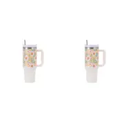 2x Splosh Picnic 1.2L Spring Floral Double Wall Insulated Water Tumbler w/ Straw
