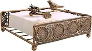 Flat Antique Brass Painting Metal Napkin Holder with Vintage and Classic Bird Design For Kitchen and Dinner Table