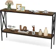 Giantex Industrial Console Table, 2-Tier Narrow Sofa Table Behind Couch with Open Storage Shelf, Metal Frame, 120 CM Entrance Table for Entryway, Hallway, Living Room, Foyer, Corridor, Rustic Brown
