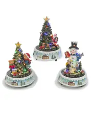 Gerson International Set Of 3 Light-Up Musical Trains With Snowman And Trees