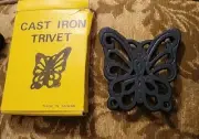 Vtg MCM Cast Iron Butterfly Trivet, Footed, Small Black Taiwan 3.5” in Box