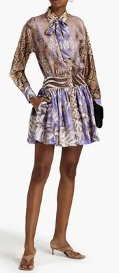 NWT ZIMMERMANN BOTANICA Mixed Print Mini Dress Floral Butterfly Bow Tie 0 US 4