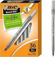 BIC Round Stic Xtra Life Ball Pen, Medium Point (1.0 mm), Black, 36-Count