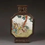 Yellow Glaze Pink Color Figure Painting Ceramic Ornaments Flat Bottle Decoration