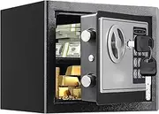 Safe Box, Electronic Safe Box with Keypad & Keys, Small Money Safe Box for Home,Mini Safe for Kids, Electronic Security Money Safe for Cash,Lock Box with Code Keys,0.23 Cubic Feet Black
