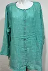 Tahari Women 1X Teal Blue Linen Blouse Top Shirt Tunic Button down New NWT