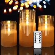 3pcs Flameless Candles Lights with Timer Battery Operated Flickering Candles Imitation Glass Candles with Remote for Romantic Ambiance and Home Decoration Dura