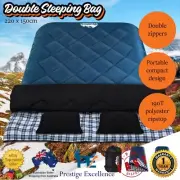 Double Sleeping Bag Camping Hiking Tent Outdoor Comfort 5 Degree Navy 220x150 cm