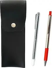 BRSB-701S-FB325-R Round Button Japanese Pen Case Black Metal Indicator Stick and FB325 Aluminum Straight Knock Ballpoint Pen Set Red