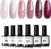 Modelones Gel Nail Polish Set, 6 Colors Rose Garden Neutral Nude Pink Gel Polish Burgundy Red Pearl White Shimmer Peach Pink Galaxy Grape-Purple Glitter Gel Polish Valentines Day Soak Off LED Gel Gift