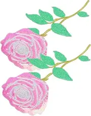 VILLFUL 2pcs Floral Patches Embroidery Cloth Patch Cute Sew Jeans Sewing Girly Stitch Ironing Floral Embroidered Appliques Sequin Applique for Colorful Jean Clothing Clothes Sequins Pink