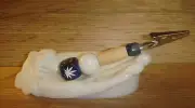 Roach Clip Dice/Die Metal, Wood & Bead CANNABIS Leaf Engraved Image P32