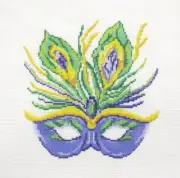Initial K Megan Bowdon Purple Mardi Gras Mask Handpainted Needlepoint Canvas