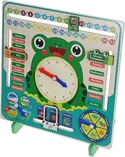 JOINPAYA Learning Clock Toy Frog Shape Wooden Calendar Date Education for Boys and Girls Classroom Preschool