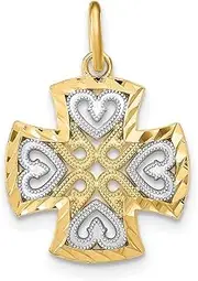 [JewelryWeb] 15mm Small Maltese Religious Faith Cross With O ring W White Love Hearts and Sparkle Cut Edge