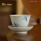 50ml Hand-painted Butterfly Orchid Teacup with Saucer Set Imitation Ancient Cup
