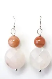 Sunstone Natural Gemstone Faceted 18mm Coin Earrings .925 Sterling Silver 1 3/4"