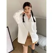 Long-Sleeve Plain Zip Shirt White - XL
