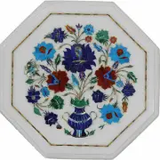 12" marble side coffee Table Top Inlay semi precious stone work Marquetry decor