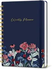 Lonely Oak Weekly Hardcover Undated Planner for Work, To Do List Notebook with Goals, 57 Weeks Habit Tracker Journal with Spiral Binding, 5.8 x 8.5 inches(Blue Flower)