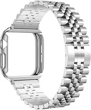 baozai Metal Band with Case Compatible with Apple Watch 38/40/41/42/44/45mm, Soft Screen Protector Case with Stainless Steel Band for Apple Watch Series 9/8/7/6/5/4/SE