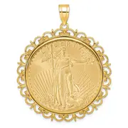 14K Yellow Gold Wideband Distinguished Coin Jewelry Polished Fancy Mounted 1Oz American Eagle Prong Bezel Pendant