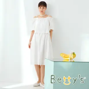 betty’s貝蒂思(11)圓領繡花假2件露肩洋裝(白色)