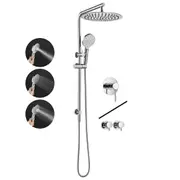 WELS Round 12'' Ultrathin Rainfall Shower Head 3-MODE Handheld Set Gooseneck Arm Wall Rail Diverter / Mixer Tap / Twin Taps Chrome