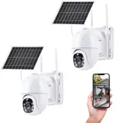 ADVWIN 2PCS Solar Security Camera Outdoor Wireless Home Surveillance w/Colour Night Vision, PIR Motion Alarm, 2-Way Audio