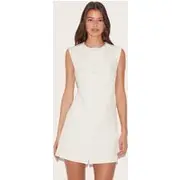 Cream Tailored Woven Button Down A Line Dress, Cream