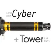KiWAV Motorcycle Cyber Grips Gold with Tower Bar Ends Silver/Black