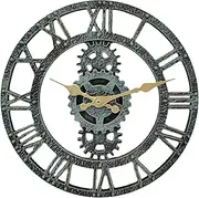 Yajuyi Elegant Outdoor Wall Clock 30cm/12inch with Roman Numerals - Battery Operated Round Clocks for Patio and Garden Decor, Antique Blue, as described